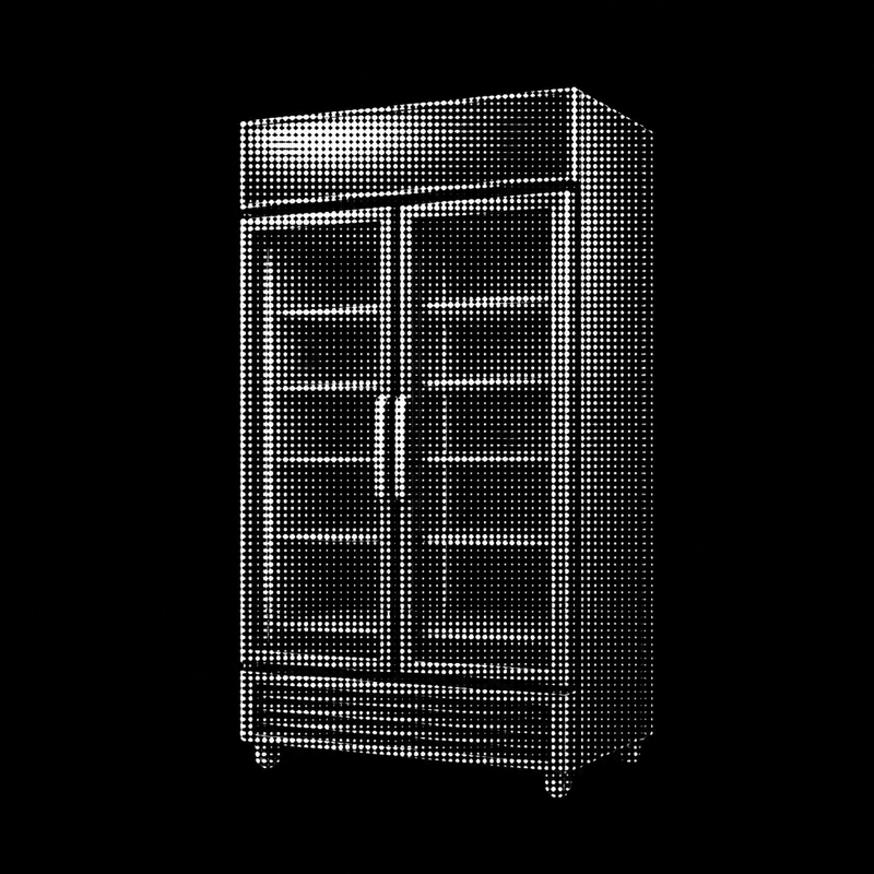 Halftone illustration of a commercial refrigerator